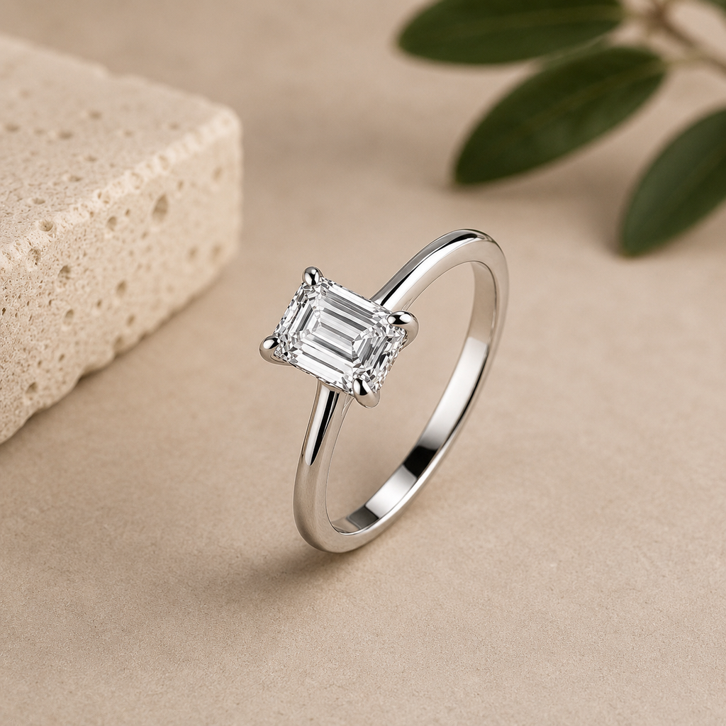 2 Carat Emerald Cut Solitaire Moissanite Ring