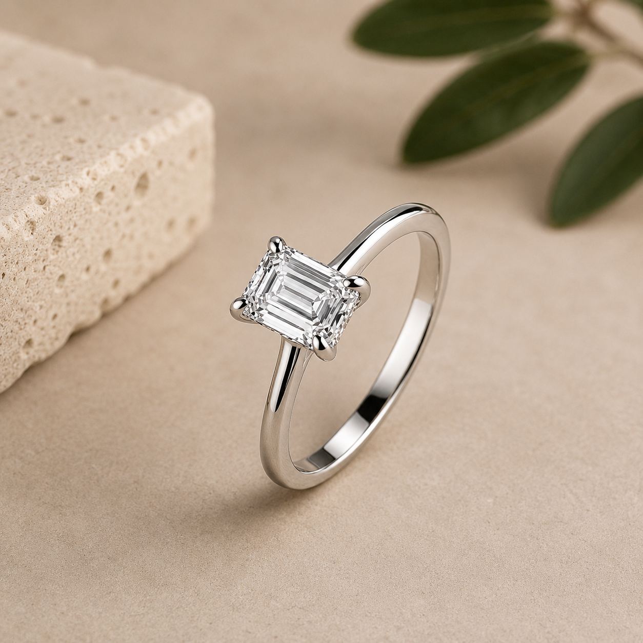 2 Carat Emerald Cut Solitaire Moissanite Ring
