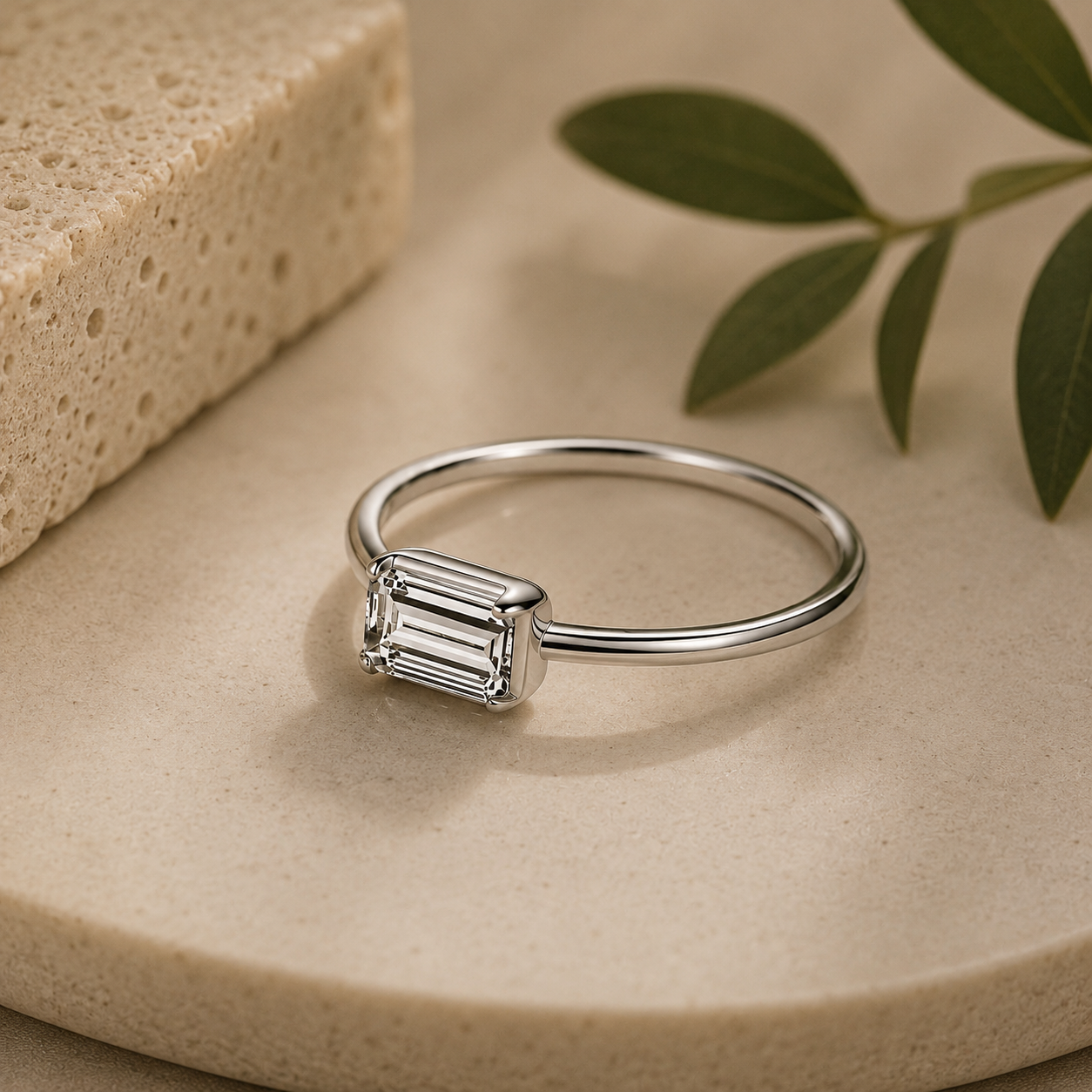 Rectangular Emerald Cut Solitaire Moissanite Ring