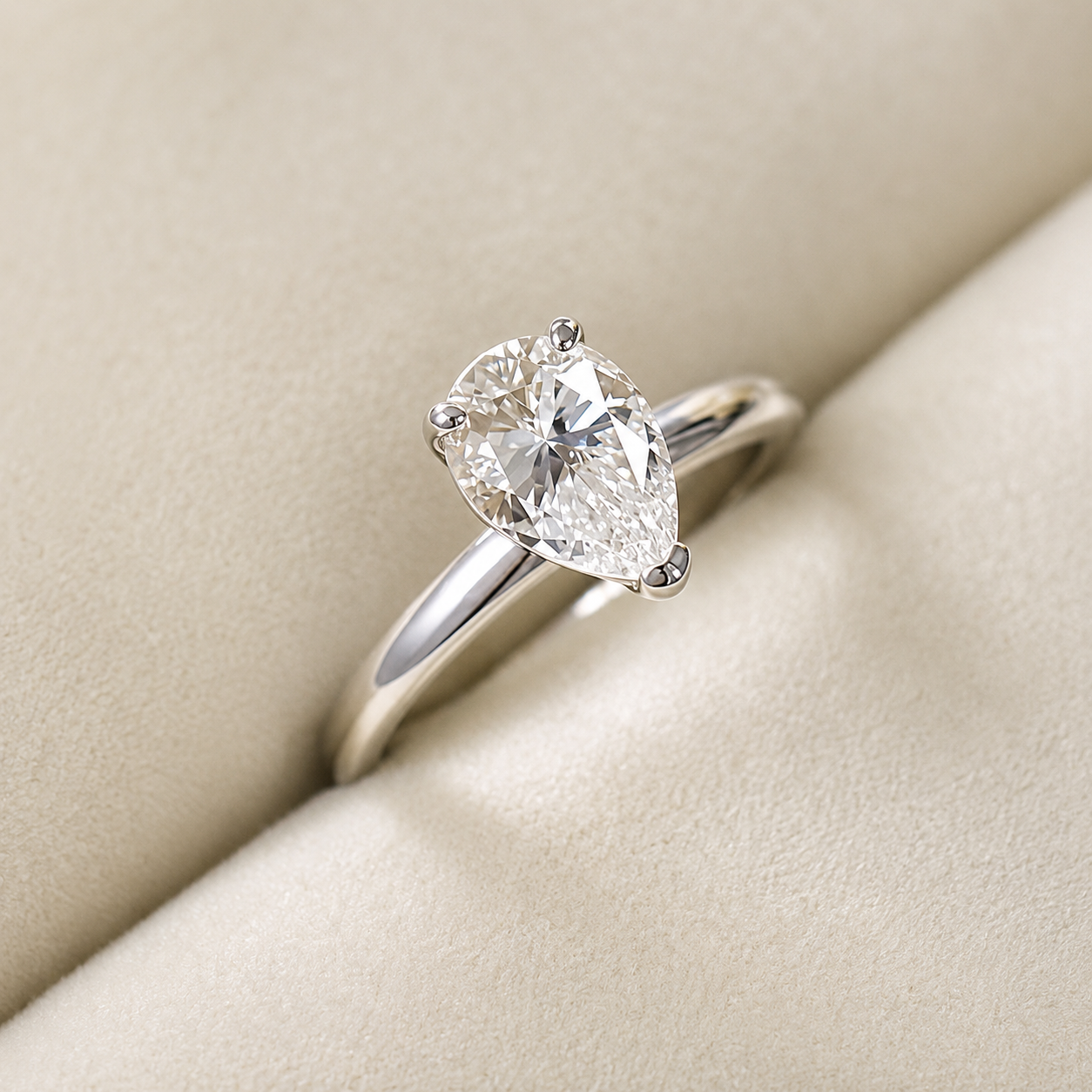 Classic Pear Cut Solitaire Moissanite Ring