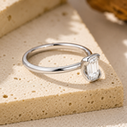Petite Emerald Cut Solitaire Moissanite Ring