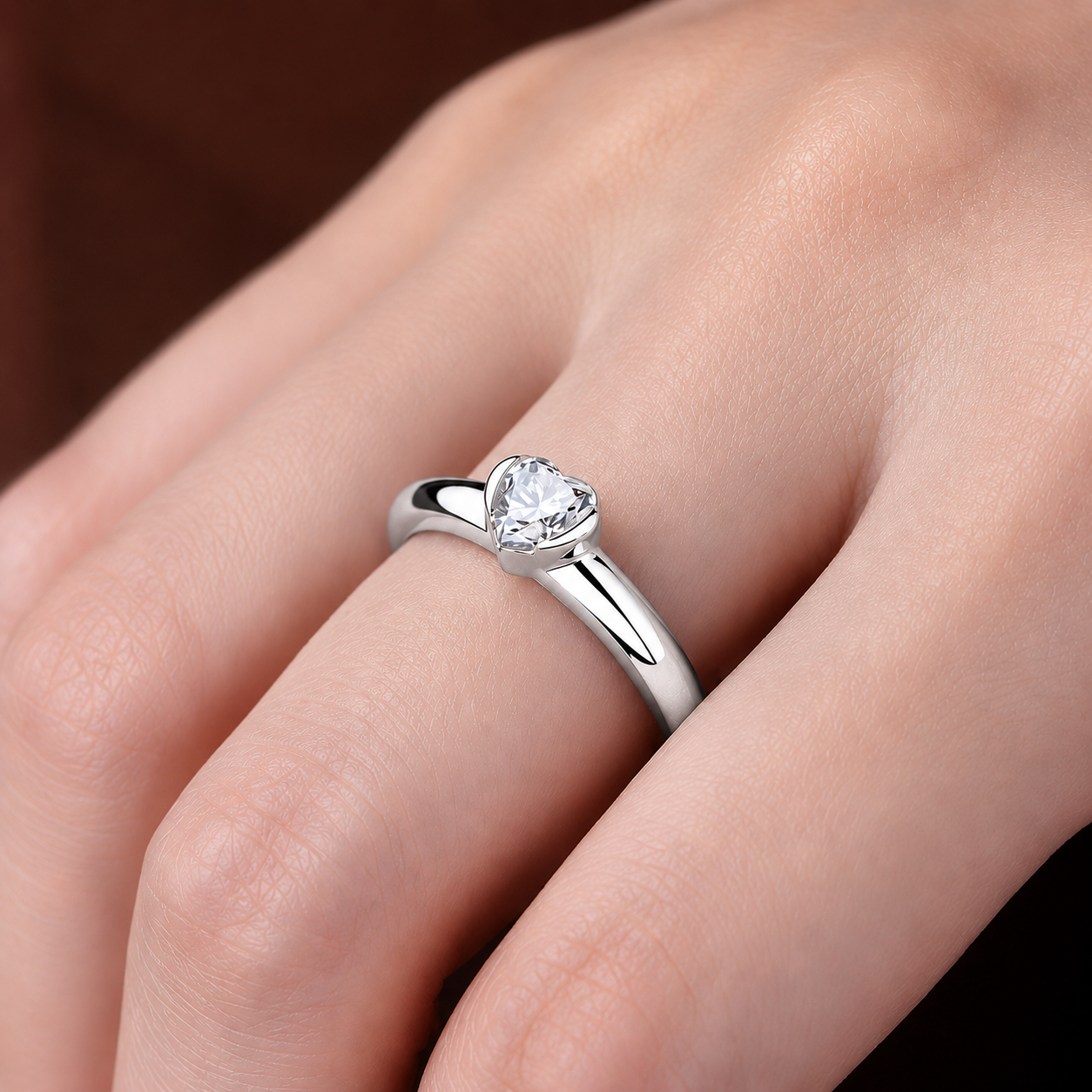 Mini Heart Cut Solitaire Moissanite Ring