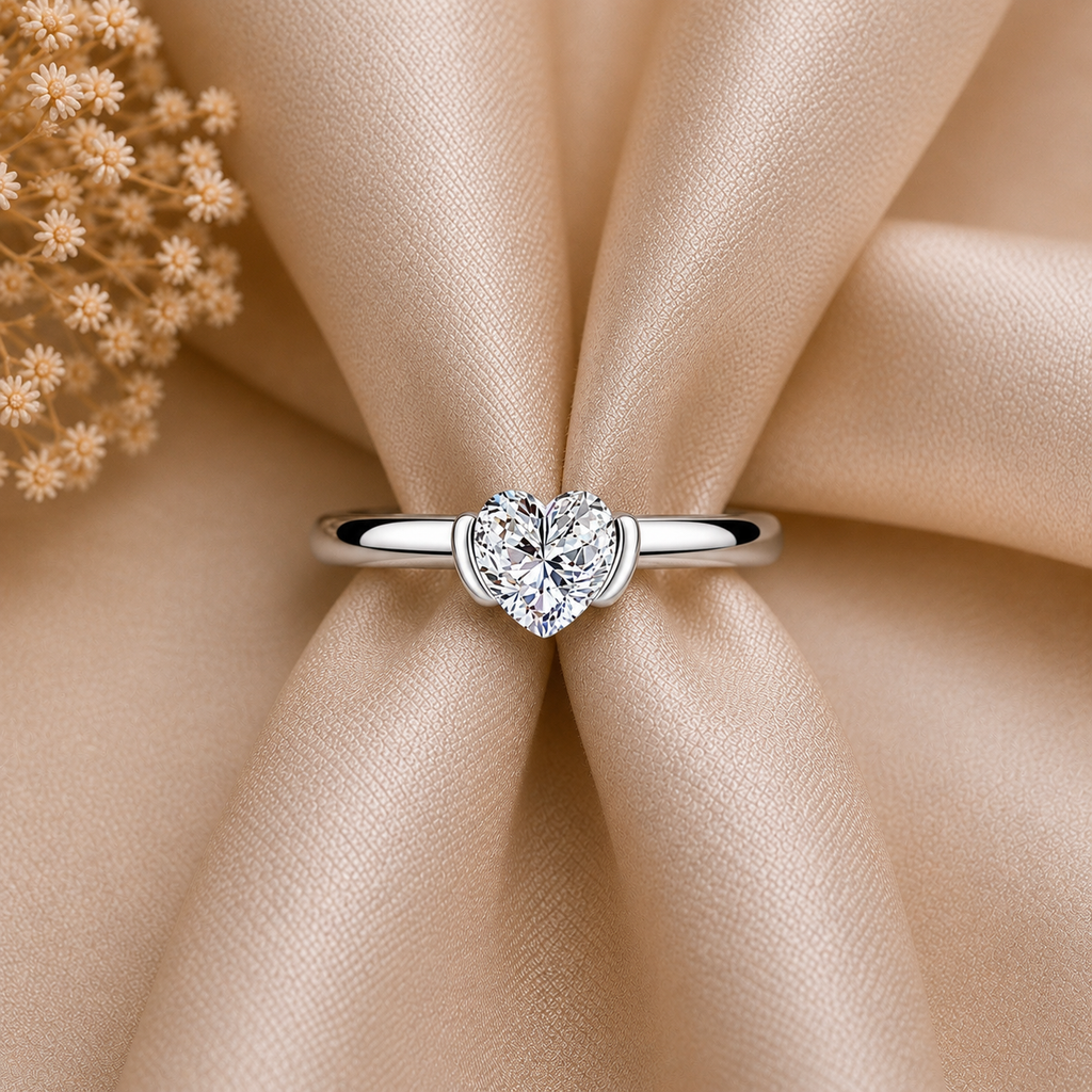 Mini Heart Cut Solitaire Moissanite Ring