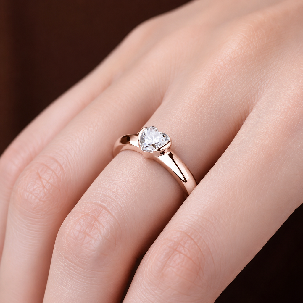 Mini Heart Cut Solitaire Moissanite Ring