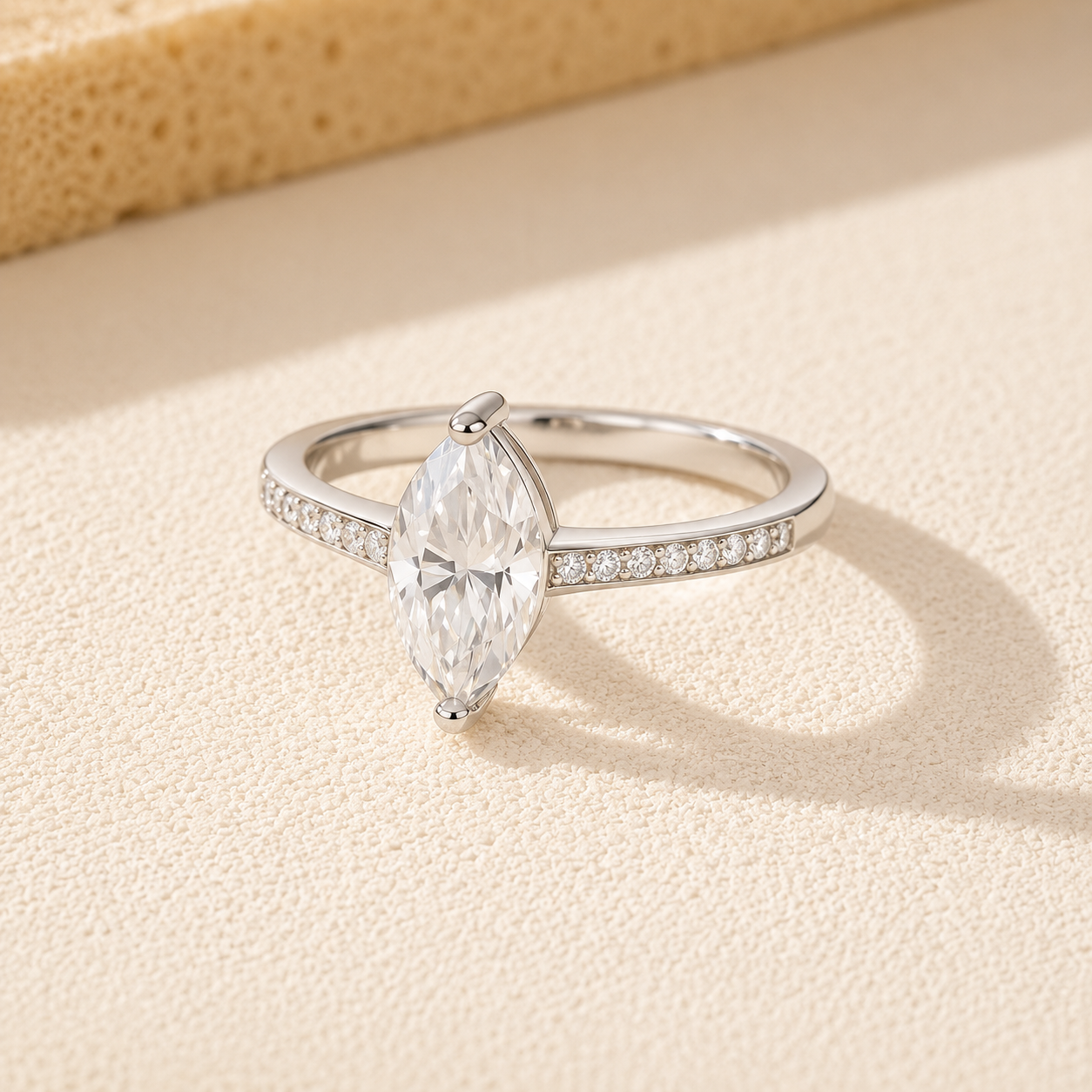 1 Carat Marquise Cut Moissanite Ring With Pavé Band