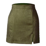 Suede Zipper A-Line Mini Skirt Green