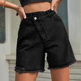 Criss Cross High Waist Denim Shorts Black