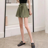 Chiffon Bow Belt High Waist Shorts Green