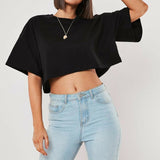 Loose Basic Cropped T-Shirt Black