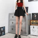 Chiffon Bow Belt High Waist Shorts Black