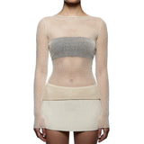 Knitted Casual Long Sleeve Top Beige