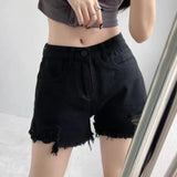 Distressed Denim Shorts Black