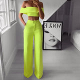 2-Piece Off Shoulder Top and Pants Matching Set Yellow