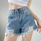 Distressed Denim Shorts Light Blue