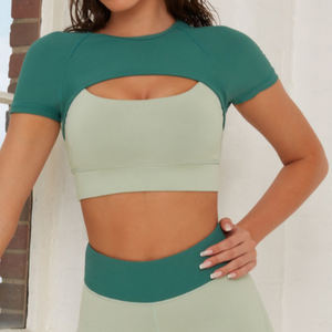 Short Sleeve Layered Workout Top Green