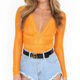 Lace Long Sleeve Bodysuit Yellow