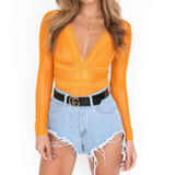 Lace Long Sleeve Bodysuit Yellow