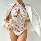 Lace Floral Bodysuit White