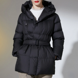 Ultra Light Belted Warm Puffer Parka Coat Black