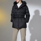 Ultra Light Belted Warm Puffer Parka Coat Black