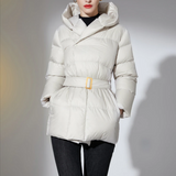 Ultra Light Belted Warm Puffer Parka Coat Beige