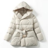 Ultra Light Belted Warm Puffer Parka Coat Beige