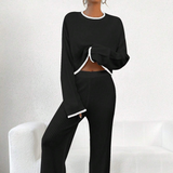 Knitted Contrast Sweater and Pants Set
