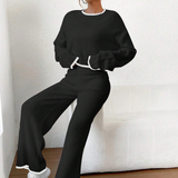Knitted Contrast Sweater and Pants Set