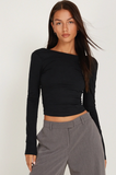 Long Sleeve Backless Crop Top