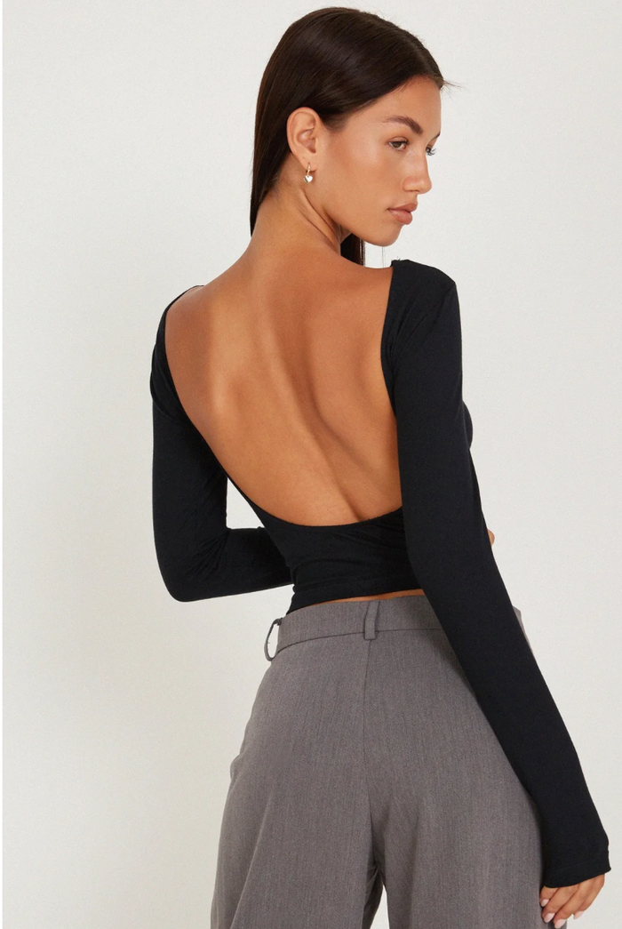 Long Sleeve Backless Crop Top