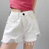 Distressed Denim Shorts White