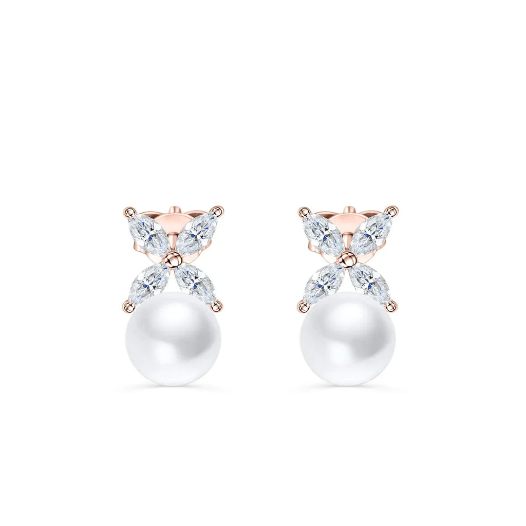 Marquise Floral Pearl Bridal Earrings