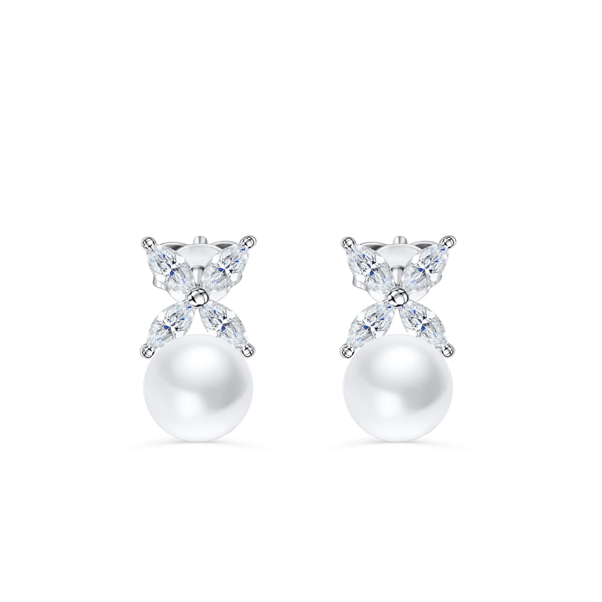 Marquise Floral Pearl Bridal Earrings