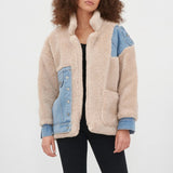 Teddy Denim Trim Jacket Beige