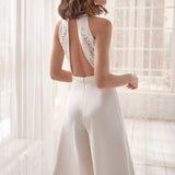 Lace Halter Sleeveless Jumpsuit White