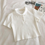 Short Sleeve Collar Button T-Shirt White