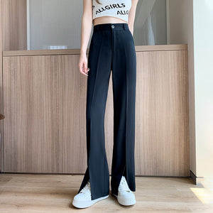 Front Slit Straight Leg Pants Black