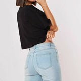 Loose Basic Cropped T-Shirt Black