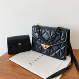 Quited Solid Color Handbag Black