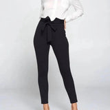 Paperbag Bow Belted High Waist Pants Black